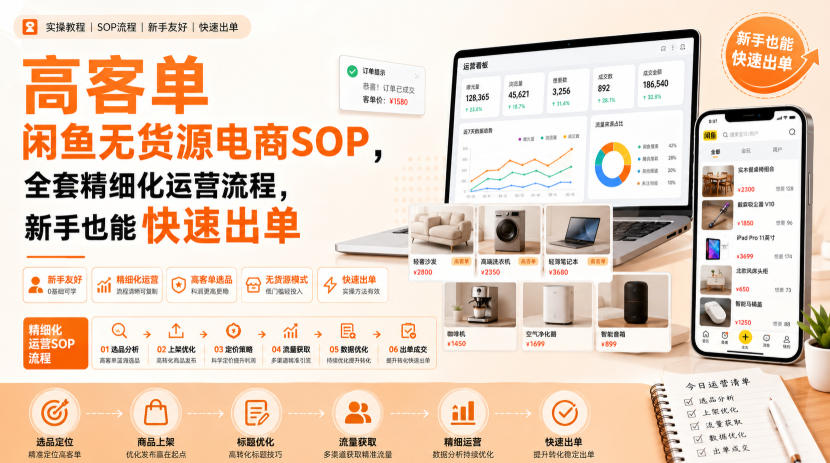 高客单闲鱼无货源电商SOP，全套精细化运营流程，新手也能快速出单-藏宝阁