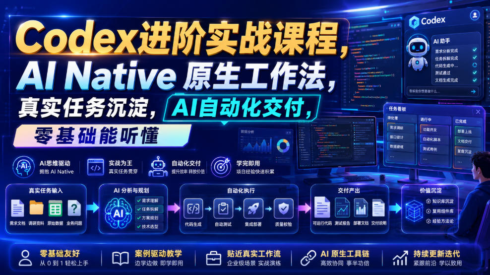 Codex进阶实战课｜AI Native原生工作法，22节真实任务落地，从配置到AI自动化交付全链路教程-藏宝阁