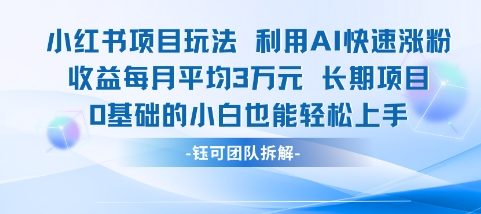 适合小白操作的小红书新项目，利用AI快速涨粉，收益每月平均1W+-藏宝阁