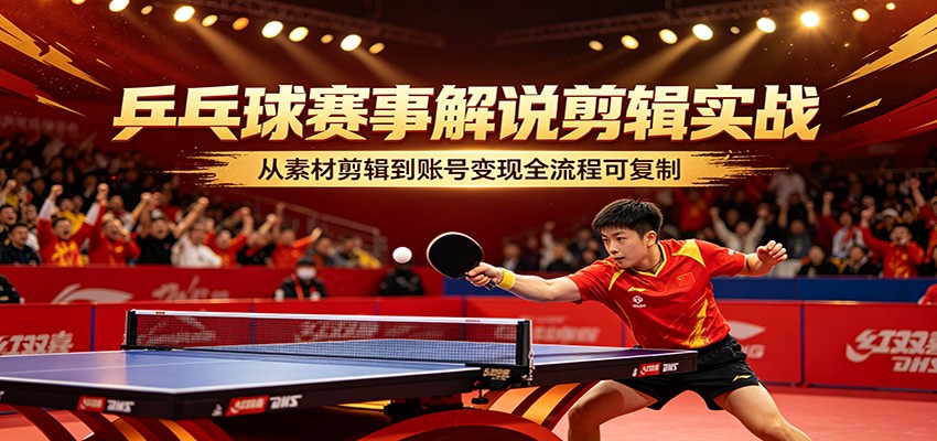 乒乓球赛事解说剪辑实战，从素材剪辑到账号变现全流程可复制-藏宝阁