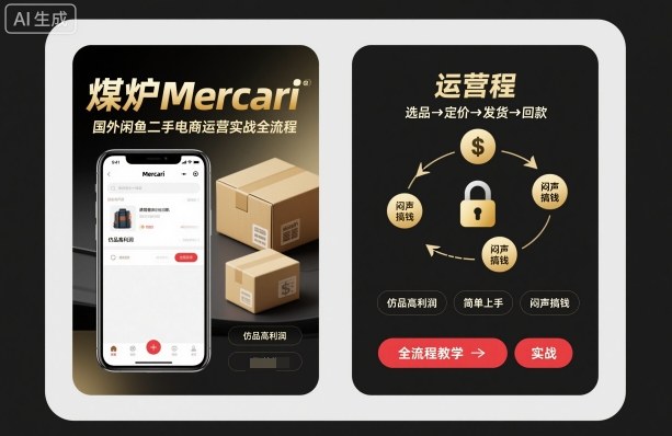 煤炉Mercari国外闲鱼二手电商运营实战全流程，仿品高利润，简单上手，闷声搞钱-藏宝阁