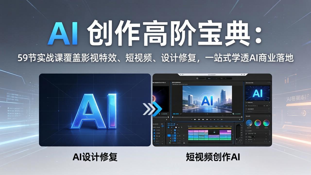 AI 创作高阶宝典：59节实战课覆盖影视特效、短视频、设计修复，一站式学透AI商业落地-藏宝阁