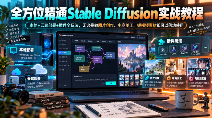 全方位精通Stable Diffusion实战教程｜本地+云端部署+插件全玩法，无论是做图片创作、电商美工、短视频素材都可以落地使用-藏宝阁