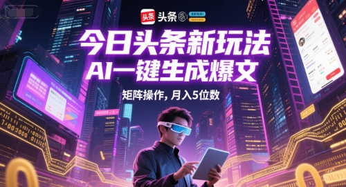 今日头条新玩法，AI一键生成爆文，矩阵操作，月入5位数-藏宝阁