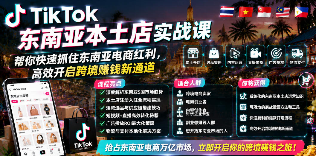 TikTok东南亚本土店实战课，帮你快速抓住东南亚电商红利，高效开启跨境賺钱新通道-藏宝阁