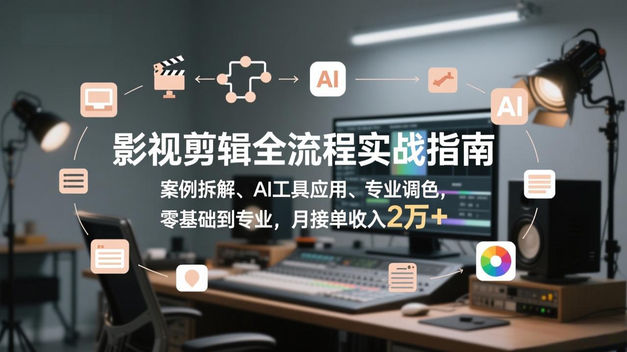 影视剪辑全流程实战指南，案例拆解、AI工具应用、专业调色，零基础到专业，月接单收入2万+-藏宝阁