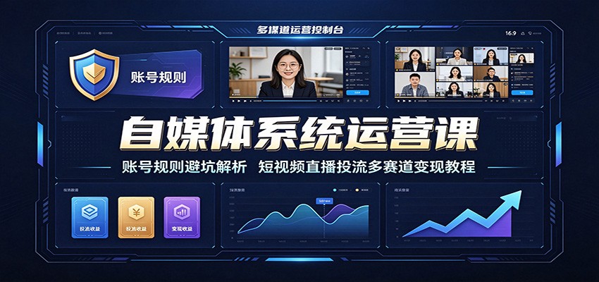 自媒体系统运营课：账号规则避坑解析，短视频直播投流多赛道变现教程-藏宝阁