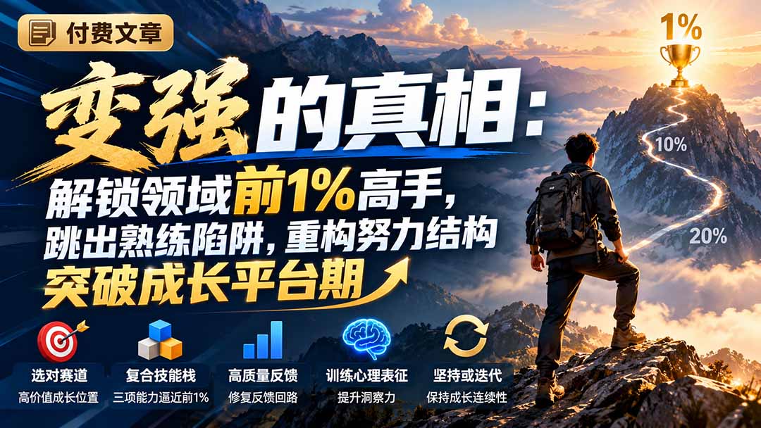 付费文章：变强的真相：解锁领域前1%高手，跳出熟练陷阱，重构努力结构突破成长平台期-藏宝阁