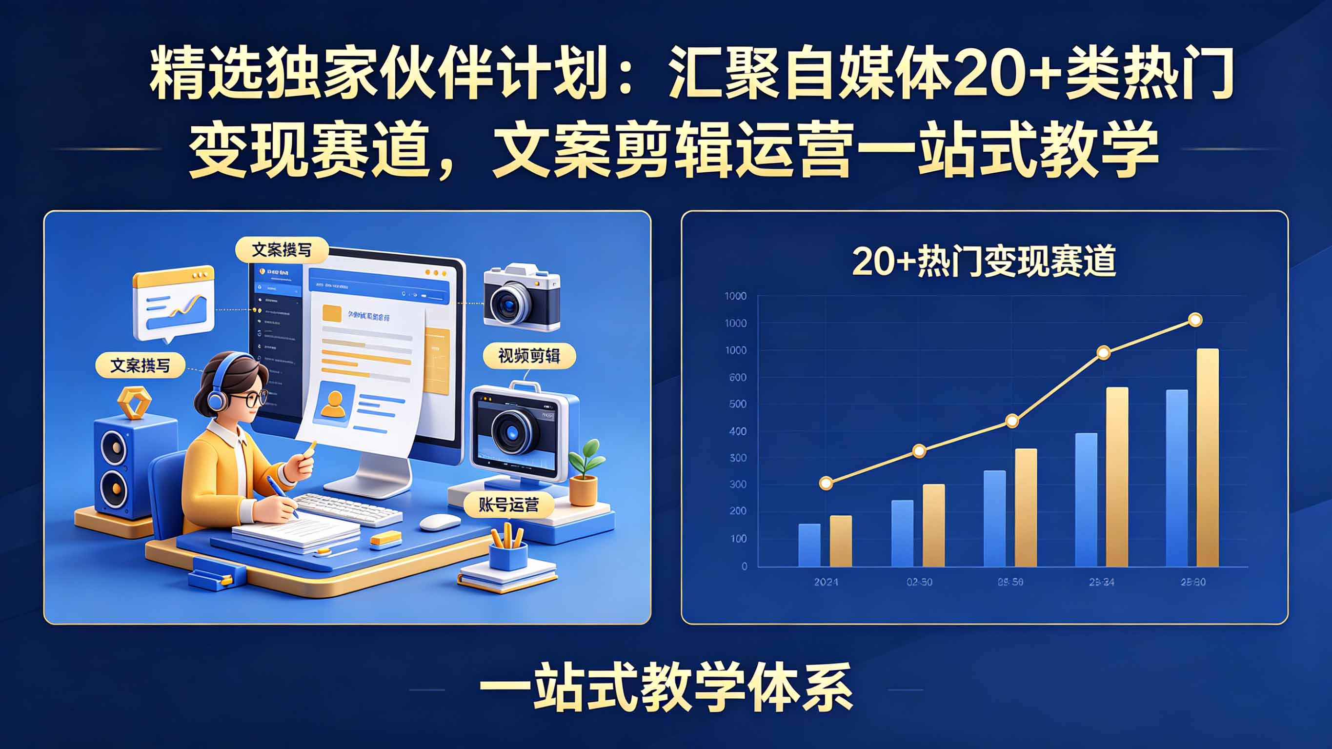 精选独家伙伴计划：汇聚自媒体20+类热门变现赛道，文案剪辑运营一站式教学-藏宝阁