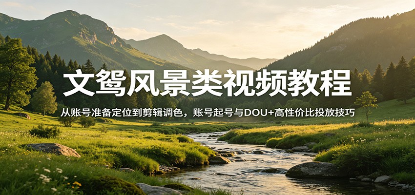 文鸳风景类视频教程：从账号准备定位到剪辑调色，账号起号与DOU+高性价比投放技巧-藏宝阁