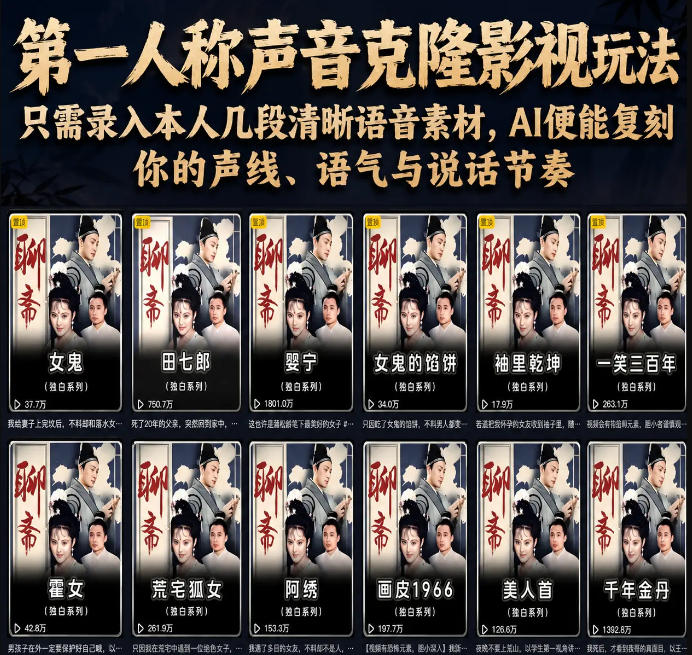 第一人称声音克隆影视玩法，只需录入本人几段清晰语音素材，AI便能复刻你的声线、语气与说话节奏-藏宝阁
