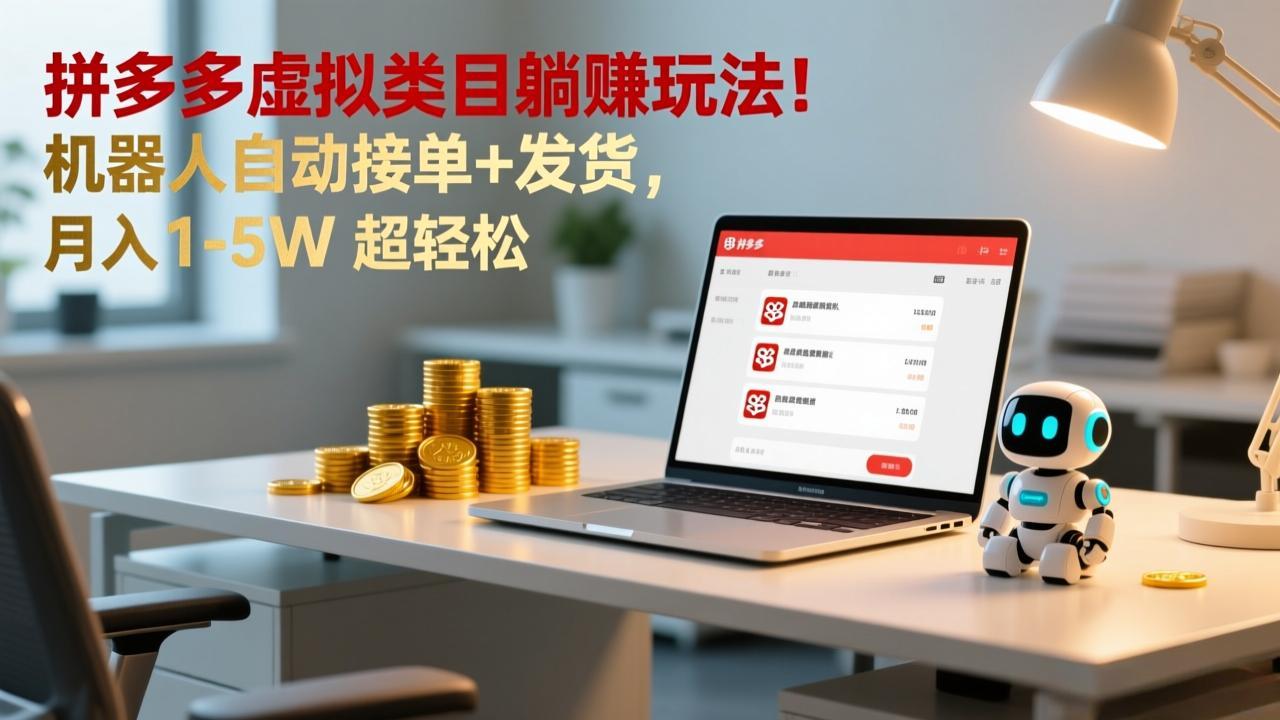 多多虚拟类目躺赚玩法！机器人自动接单+发货，月入 1-5W 超轻松-藏宝阁