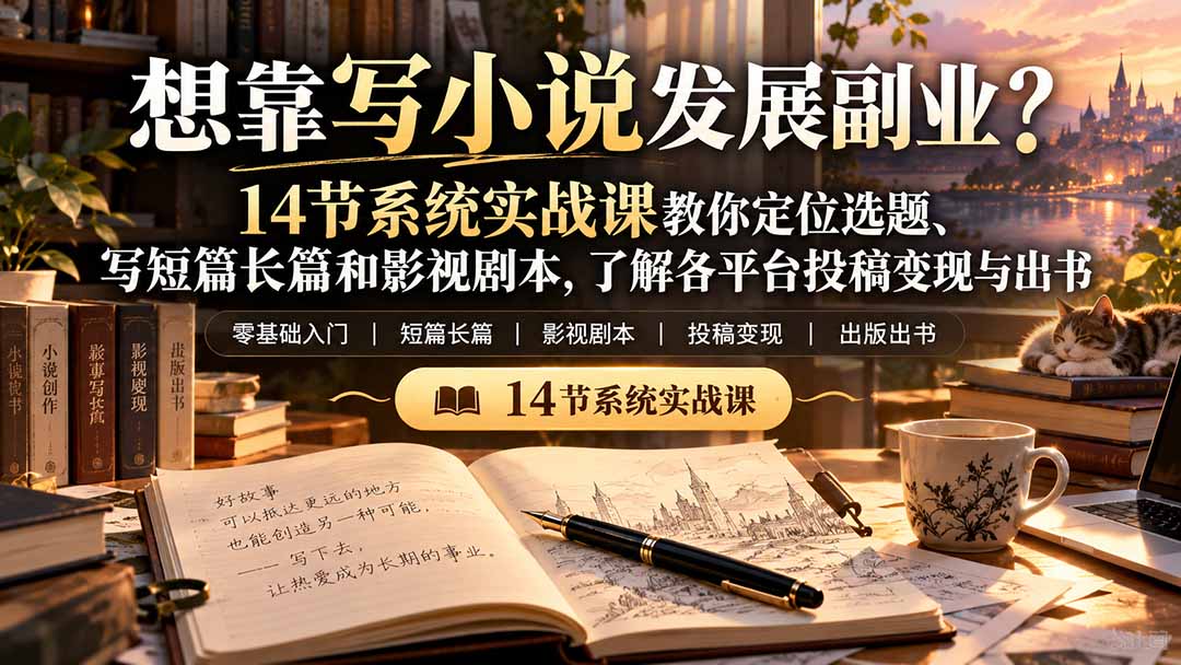 【无水印】想靠写小说发展副业？14节系统实战课教你定位选题、写短篇长篇和影视剧本，了解各平台投稿变现与出书-藏宝阁
