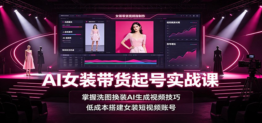 AI女装带货起号实战课：掌握洗图换装AI生成视频技巧，低成本搭建女装短视频账号-藏宝阁