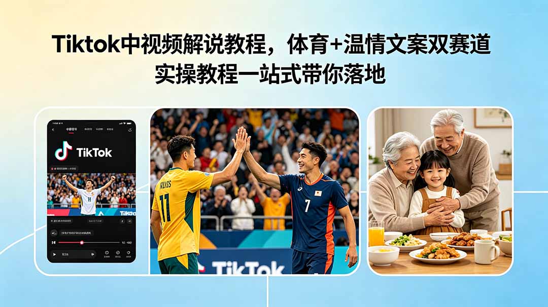 Tiktok中视频解说教程，体育+温情文案双赛道实操教程一站式带你落地-藏宝阁