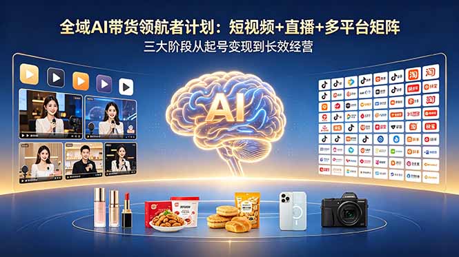全域AI带货领航者计划：短视频+直播+多平台矩阵，三大阶段从起号变现到长效经营-藏宝阁