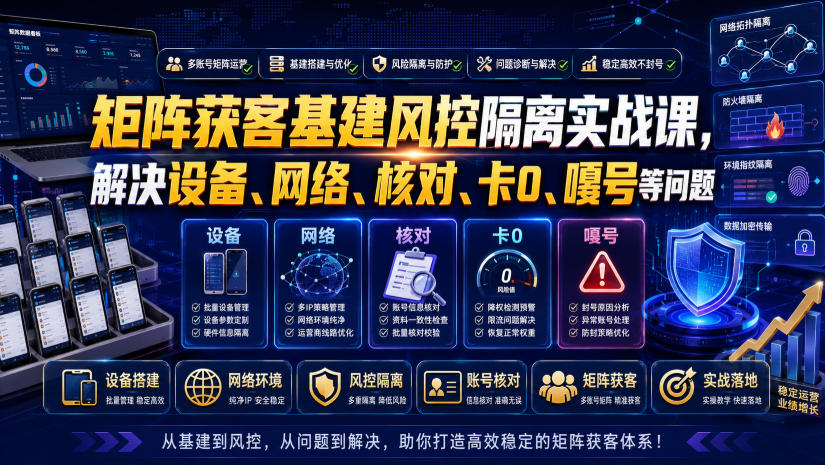 矩阵获客基建风控隔离实战课，解决设备、网络、核对、卡0、嘎号等问题-藏宝阁