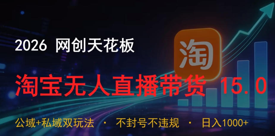2026网创天花板，淘宝无人直播带货15.0，公域+私域双玩法，日入1k+，不违规不封号【揭秘】-藏宝阁