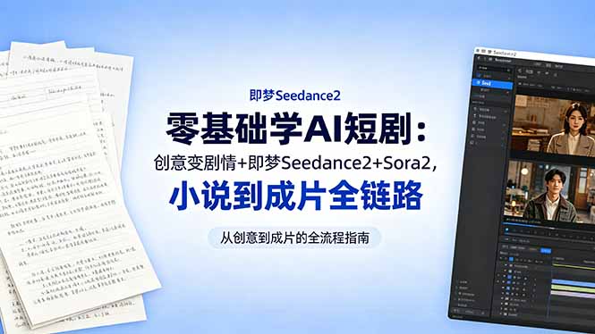 零基础学AI短剧：创意变剧情+即梦Seedance2+Sora2，小说到成片全链路-藏宝阁