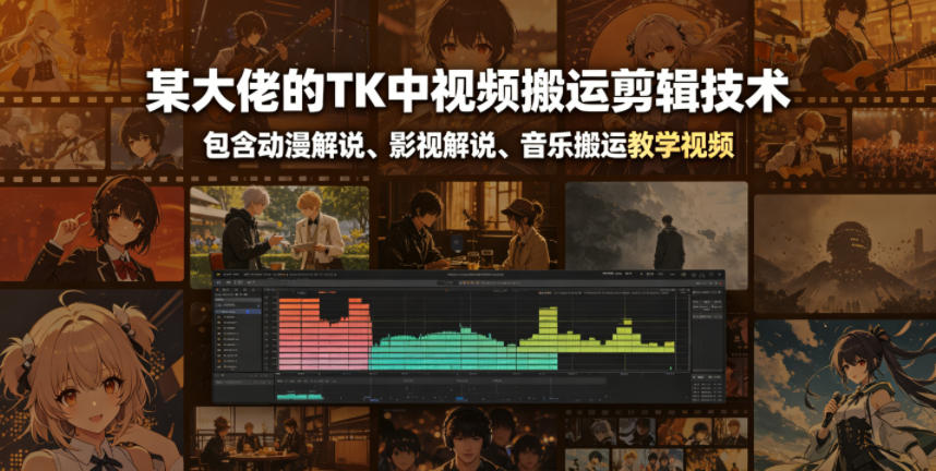 某大佬的TK中视频搬运剪辑技术，包含动漫解说、影视解说、音乐搬运教学视频-藏宝阁