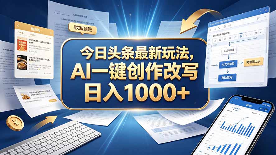 今日头条最新玩法，AI 一键创作改写，简单易上手，轻松日入 1000 +-藏宝阁