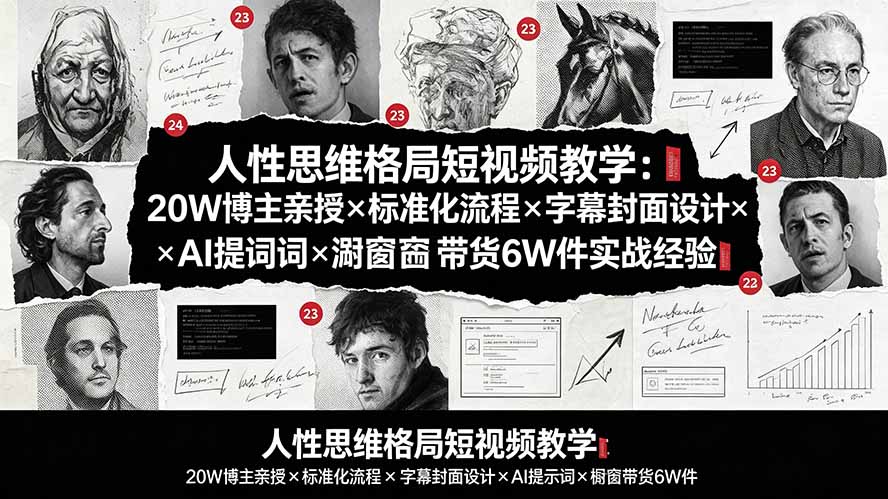 人性思维格局短视频教学：20W博主亲授×标准化流程×字幕封面设计×AI提示词×橱窗带货6W件实战经验-藏宝阁