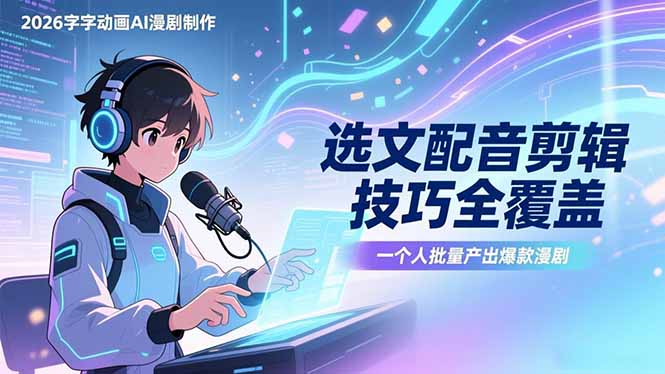 2026字字动画AI漫剧制作-1期，选文配音剪辑技巧全覆盖，一个人就能批量产出爆款漫剧-藏宝阁