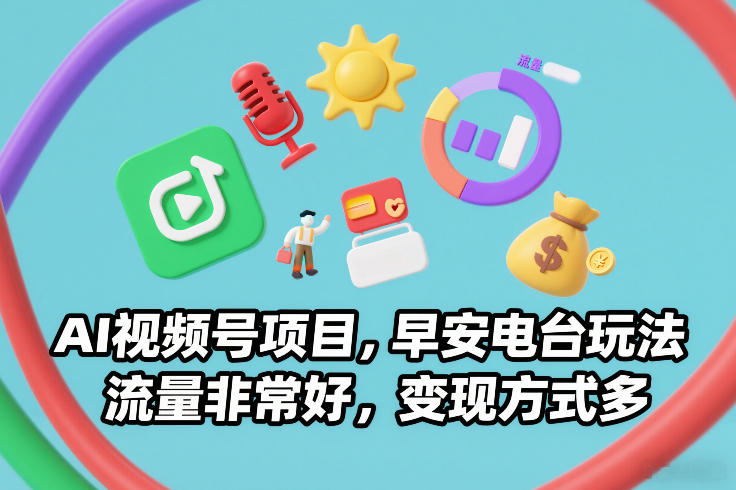 AI视频号项目，早安电台玩法，流量非常好，变现方式多-藏宝阁