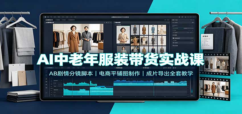 AI中老年服装带货实战课：AB剧情分镜脚本，电商平铺图制作，成片导出全套教学-藏宝阁