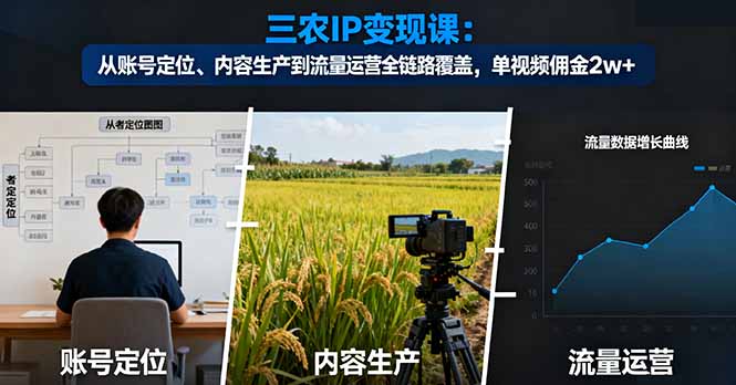 三农IP变现课：从账号定位、内容生产到流量运营全链路覆盖，单视频佣金2w+-藏宝阁