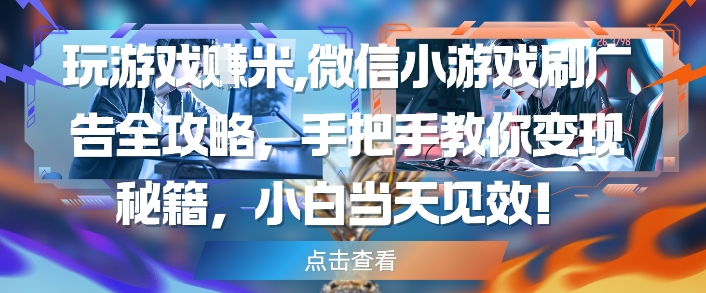 玩游戏挣米，微信小游戏刷广告全攻略，手把手教你变现秘籍，小白当天见效-藏宝阁