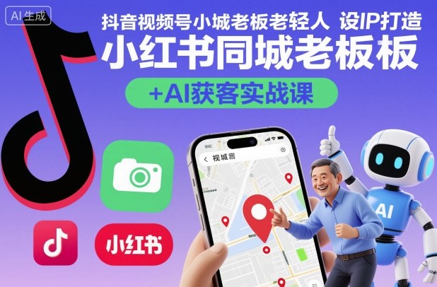 抖音视频号小红书同城老板轻人设IP打造+AI获客实战课，人设打造-算法拆解-拍摄剪辑-内容运营-AI创作-藏宝阁