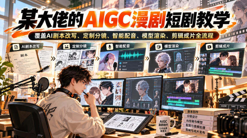 某大佬的AIGC漫剧短剧教学，覆盖AI剧本改写、定制分镜、智能配音、模型渲染、剪辑成片全流程-藏宝阁