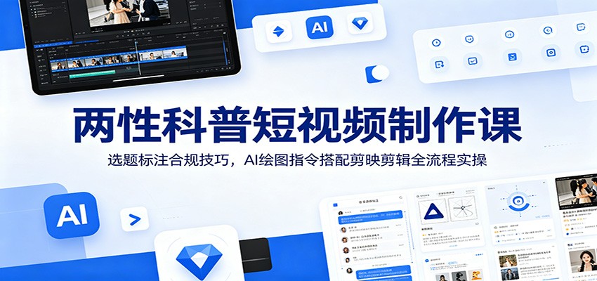 两性科普短视频制作课：选题标注合规技巧，AI绘图指令搭配剪映剪辑全流程实操-藏宝阁