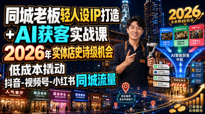 同城老板轻人设IP打造+AI获客实战课，2026年实体店史诗级机会，低成本撬动抖音-视频号-小红书同城流量-藏宝阁