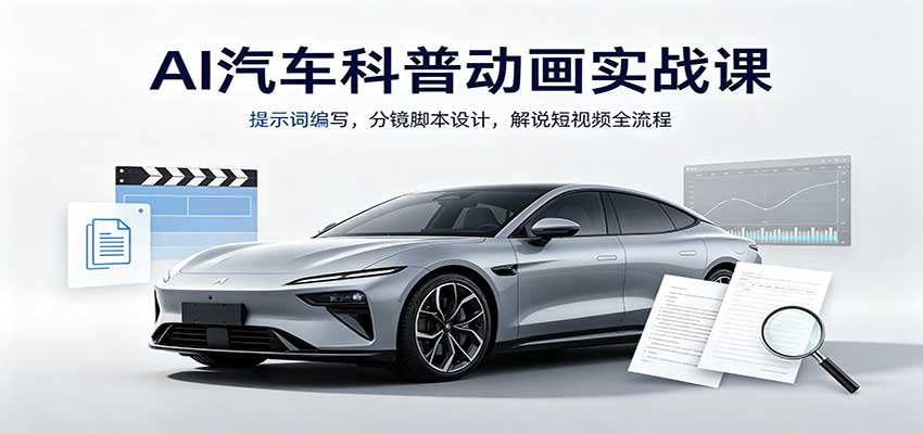 AI汽车科普动画实战课：提示词编写，分镜脚本设计，解说短视频全流程-藏宝阁