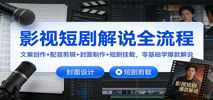 影视短剧解说全流程：文案创作+配音剪辑+封面制作+短剧挂载，零基础学爆款解说-藏宝阁