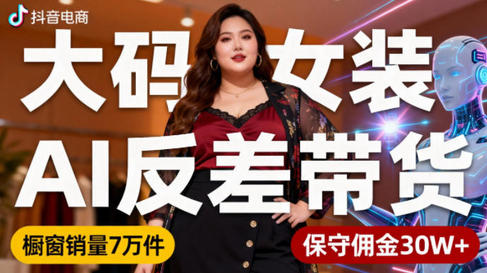 抖音小众赛道，大码女装AI反差带货，不用直播，每天6条作品，橱窗卖7万件，保守佣金30W+-藏宝阁