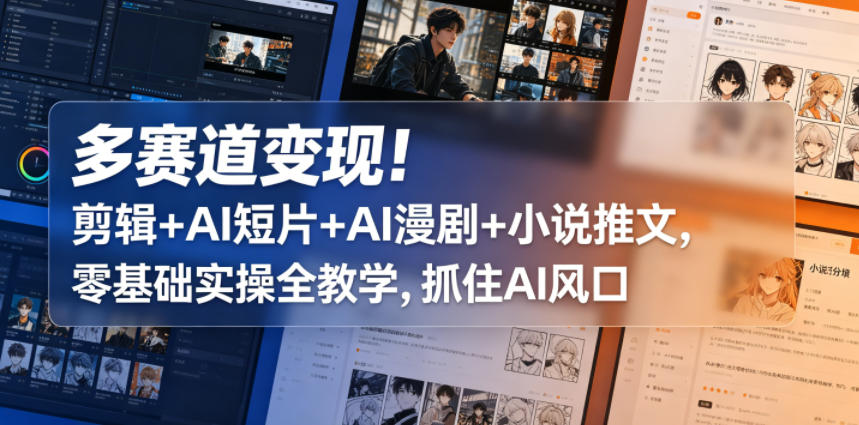 多赛道变现！剪辑+AI短片+AI漫剧+小说推文，零基础实操全教学，抓住AI风口-藏宝阁