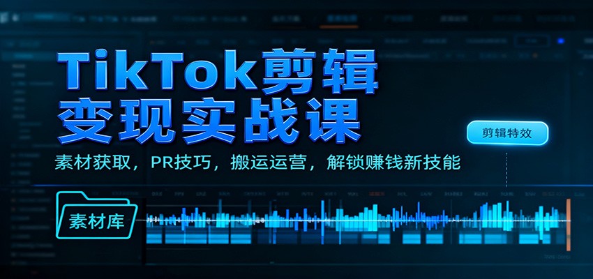 TikTok剪辑变现实战课：素材获取，PR技巧，搬运运营，解锁赚钱新技能-藏宝阁