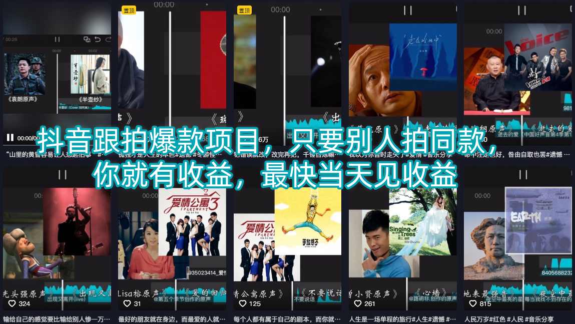 抖音跟拍爆款项目，只要别人拍同款，你就有收益，最快当天见收益-藏宝阁