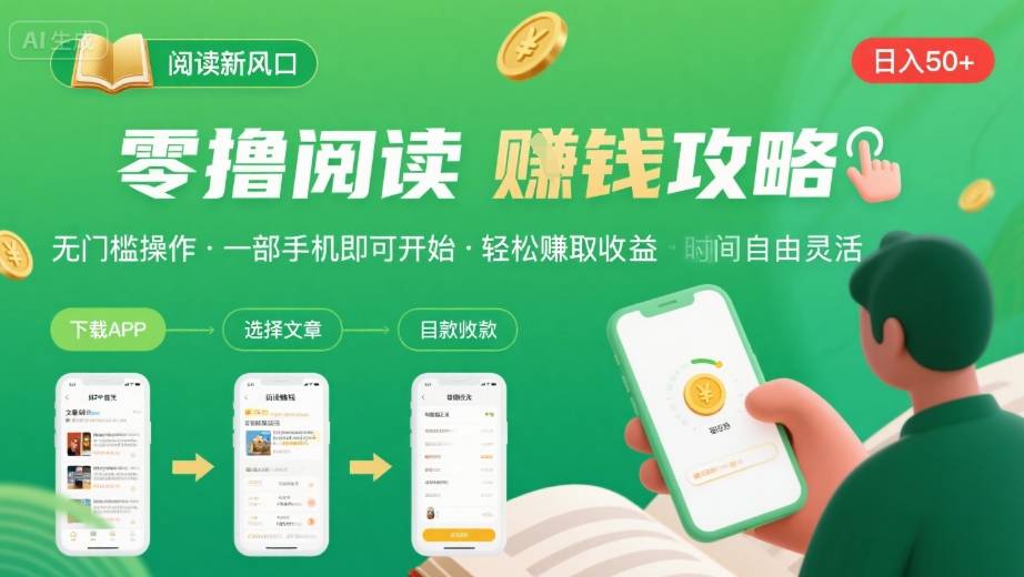 零撸阅读新风口，无门槛轻松挣，一部手机，日入 50-3张【揭秘】-藏宝阁