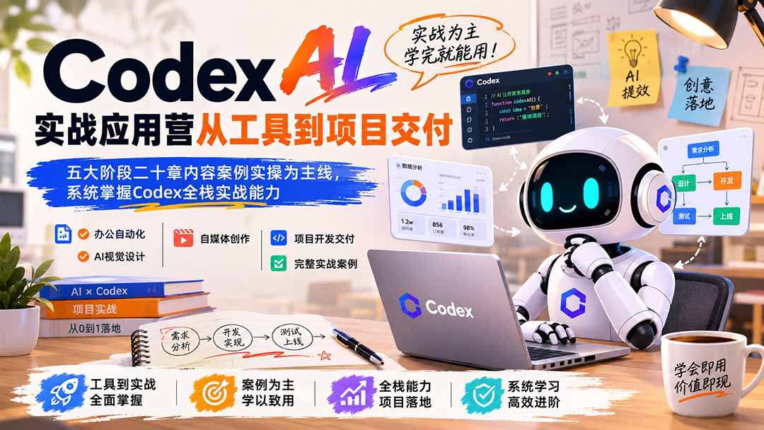 Codex AI实战应用营从工具到项目交付；五大阶段二十章内容案例实操为主线，系统掌握Codex全栈实战能力-藏宝阁