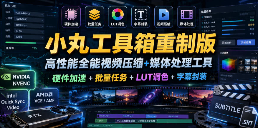 小丸工具箱重制版–高性能全能视频压缩+媒体处理工具｜硬件加速+批量任务+LUT调色+字幕封装-藏宝阁