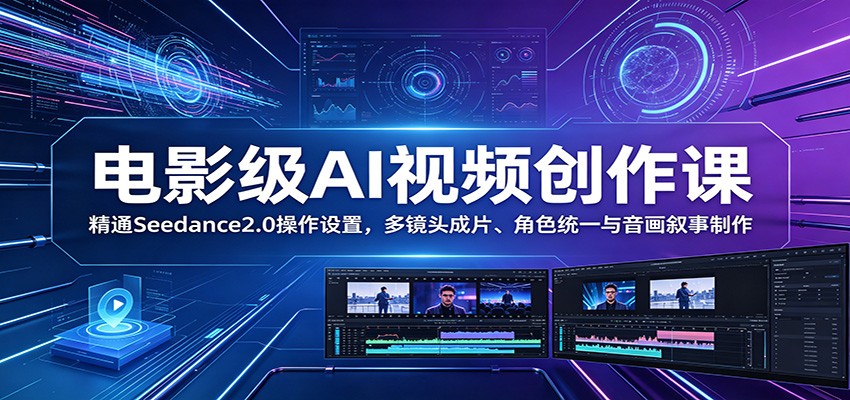 电影级AI视频创作课：精通Seedance2.0操作设置，多镜头成片、角色统一与音画叙事制作-藏宝阁