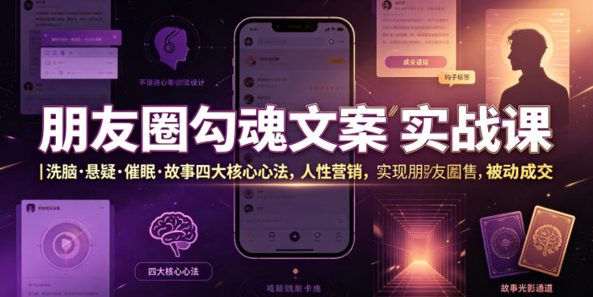 朋友圈勾魂文案实战课｜洗脑·悬疑·催眠·故事四大核心心法，吃透人性营销，实现朋友圈不销而售被动成交-藏宝阁