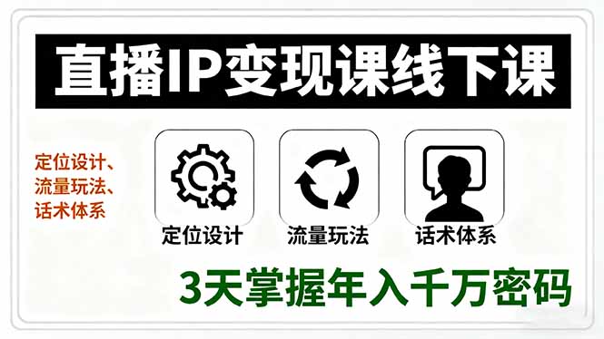直播IP变现课线下课，定位设计、流量玩法、话术体系，3天掌握年入千万密码-藏宝阁