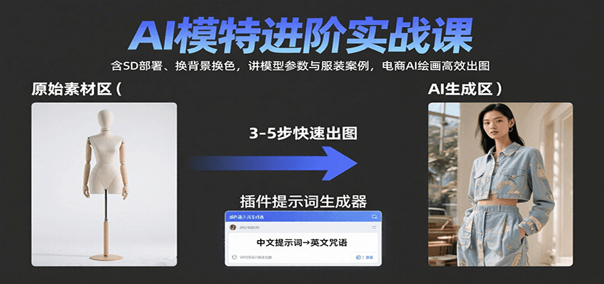 AI模特进阶实战课：含SD部署、换背景换色，讲模型参数与服装案例，电商AI绘画高效出图-藏宝阁