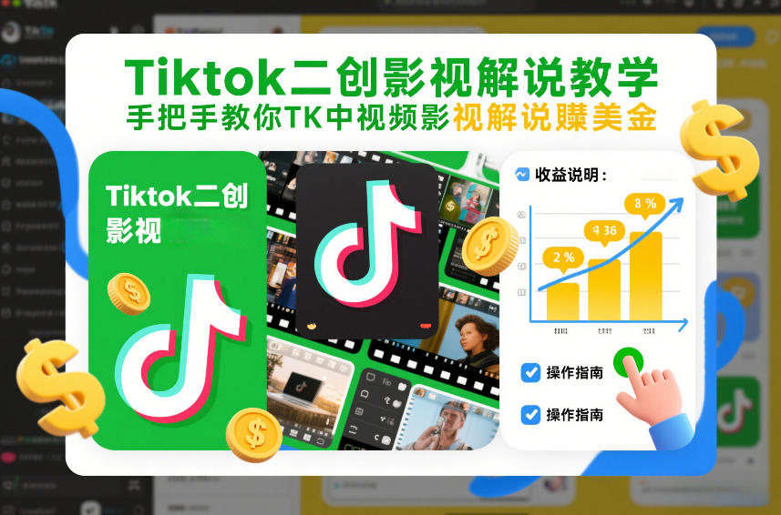 Tiktok二创影视解说教学，手把手教你TK中视频影视解说賺美金(更新26年1月)-藏宝阁