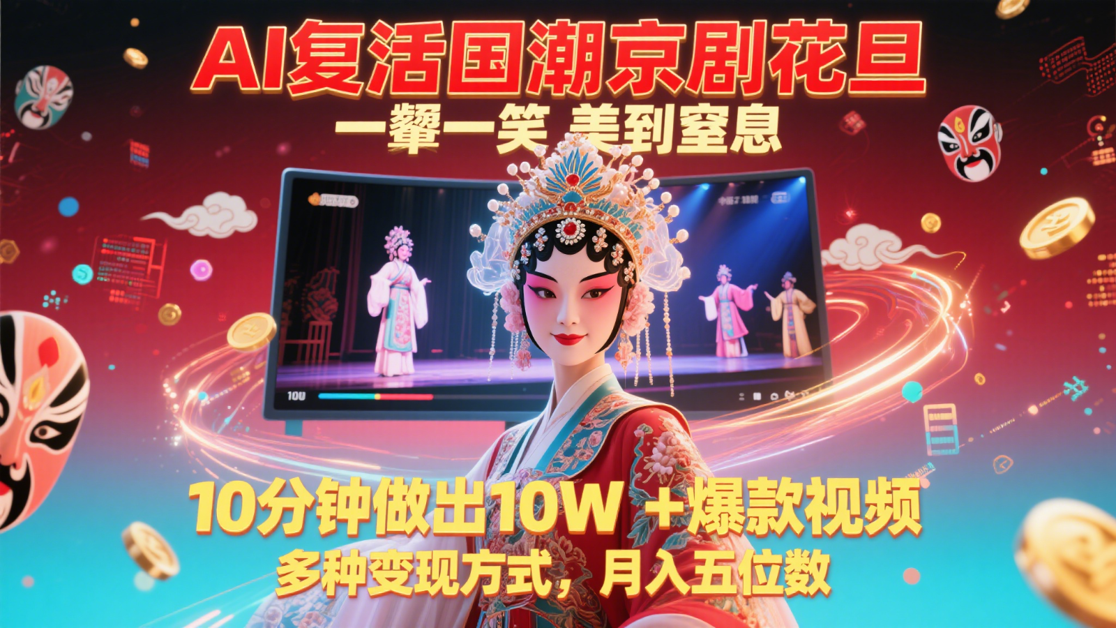 AI复活国潮京剧花旦，一颦一笑美到窒息，10分钟做出10W+爆款视频，多种变现方式-藏宝阁